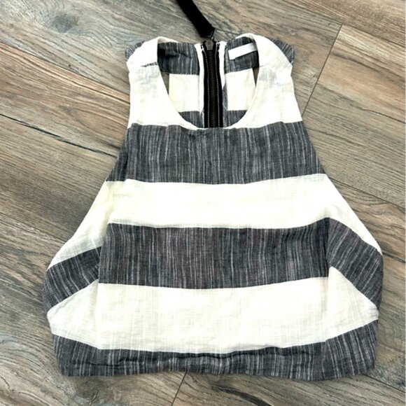 Osklen linen striped crop tank top with long handle zipper women’s size small - Picture 1 of 4